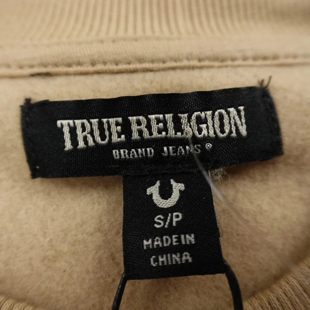 NEW True Religion Sweatshirt Mens S‎ Beige Buddha Logo Pullover Crewneck Sweater